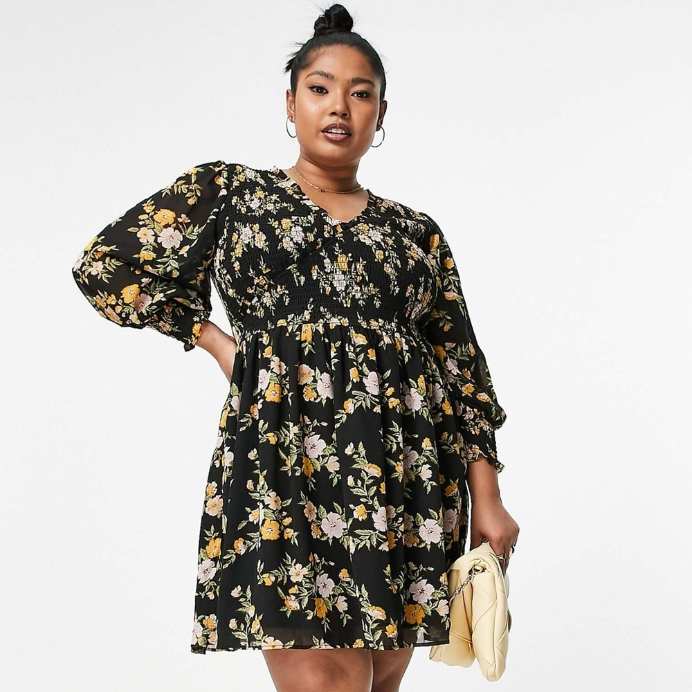 ASOS Floral Mini Dress - Black and Yellow
